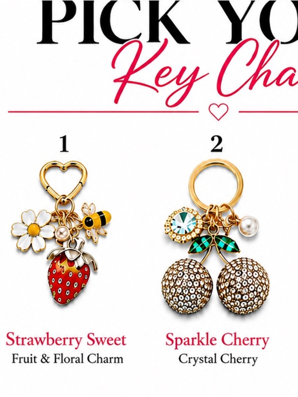 BUY NOW: Pick your Crystal Keychain or Bag Charm- Gold & Silver Rhinestone Char - Picture 2 of 5